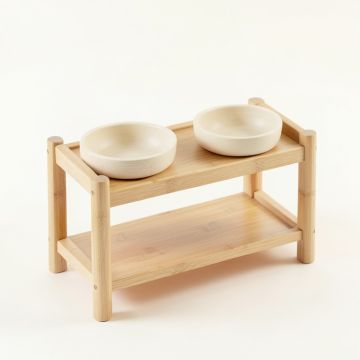 Olive Canyon Pet Feeding Stand With Two Plain Empty Bowls - Ivory (synthetic illustration; no displayed measurements)