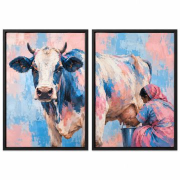Milking Cow By Ejaaz Haniff - 2 Piece Graphic Art Print Set