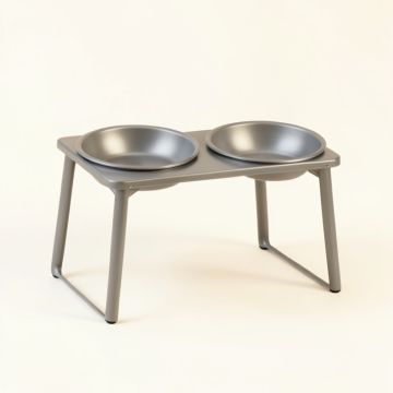 Pine Branch Pet Feeding Stand With Two Plain Empty Bowls - Gray (synthetic illustration; no displayed measurements)