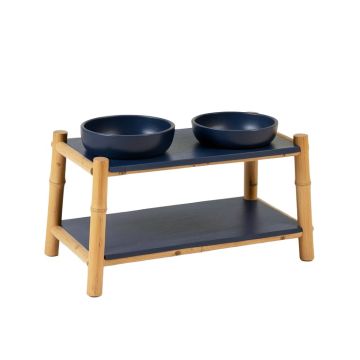 Reed Crest Pet Feeding Stand With Two Plain Empty Bowls - Navy