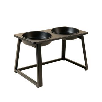 Summit Crossing Pet Feeding Stand With Two Plain Empty Bowls - Black