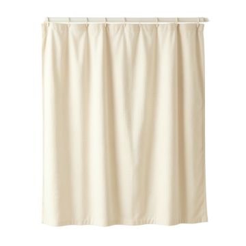Spruce Bend Shower Curtain Hanging Flat From A Plain Rod - Cream