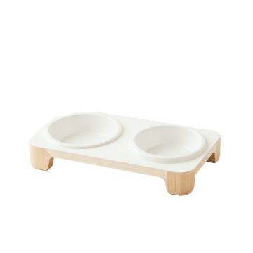 Moss Dell Pet Feeding Stand With Two Plain Empty Bowls - White