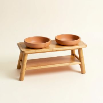 Dawn Crossing Pet Feeding Stand With Two Plain Empty Bowls - Terracotta (synthetic illustration; no displayed measurements)