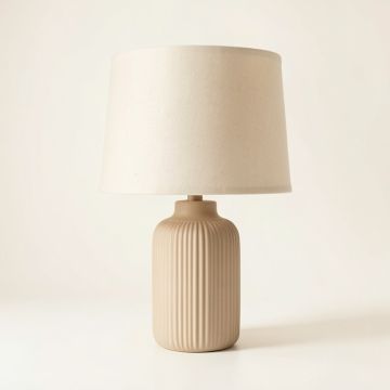 Pine Bend Table Lamp With A Plain Fabric Shade - Beige (synthetic illustration; no displayed measurements)
