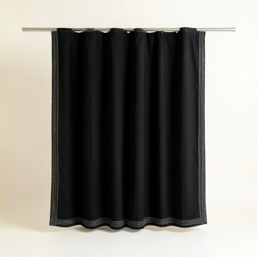 Cedar Brook Shower Curtain Hanging Flat From A Plain Rod - Black (synthetic illustration; no displayed measurements)