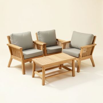 Camren 3 Piece Teak Seating Group With Cushions (synthetic illustration; no displayed measurements)