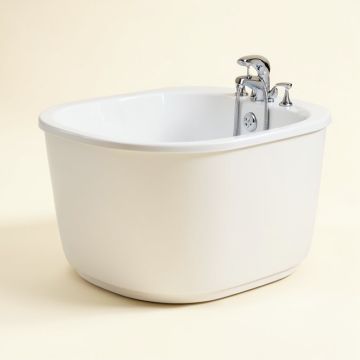 58 '' X 30 '' Freestanding Soaking Fiberglass Bathtub With Faucet (synthetic illustration; no displayed measurements)