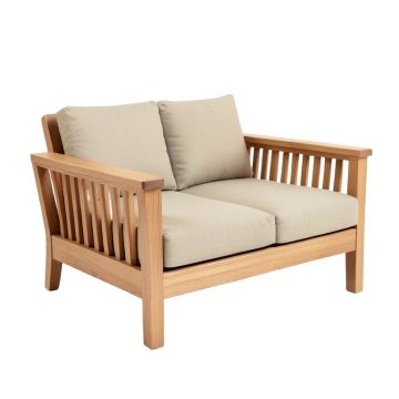 Safira Outdoor Acacia Wood Loveseat With Cushions
