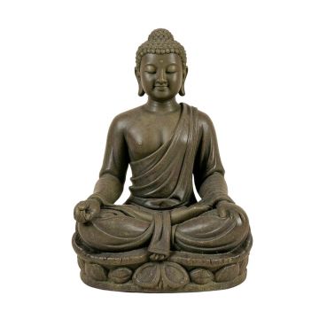Meditating Buddha In Lotus Position With Two Led Crackle Garden Statue