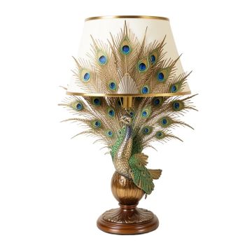 Art Deco Peacock Sculptural 29 '' Torchiere Lamp Set