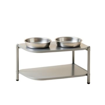 Willow Arc Pet Feeding Stand With Two Plain Empty Bowls - Gray