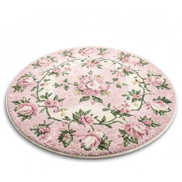 Round Elisabeta Floral Shag Pink/Green/Ivory Area Rug (synthetic illustration; no displayed measurements)