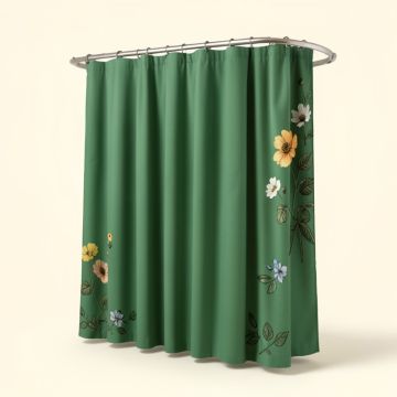 Robinett Flower Birds Single Shower Curtain + Hooks (synthetic illustration; no displayed measurements)