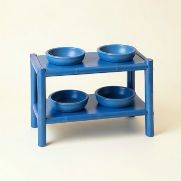 Wren Crest Pet Feeding Stand With Two Plain Empty Bowls - Blue (synthetic illustration; no displayed measurements)