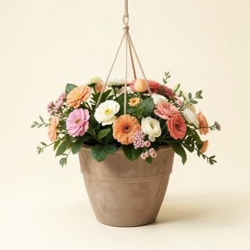 Holly Hanging Basket In Planter (synthetic illustration; no displayed measurements)