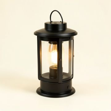 Sunjoy Contemporary Small Black Powered Led Outdoor Lantern (synthetic illustration; no displayed measurements)