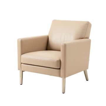 Guapa Leather Upholstered Metal Arm Chair In Beige