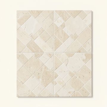 Ivory French Pattern Tumbled 16 '' X 24 '' Travertine Random Mosaic Wall & Floor Tile (synthetic illustration; no displayed measurements)