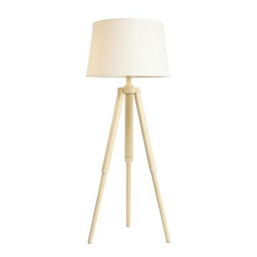 Olive Crossing Floor Lamp With A Plain Fabric Shade - Ivory