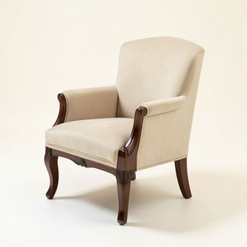 Myra Queen Anne Back Arm Chair In Beige/Dark Walnut (synthetic illustration; no displayed measurements)