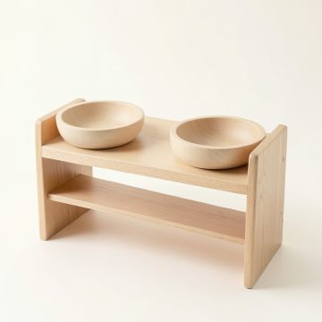 Clay Field Pet Feeding Stand With Two Plain Empty Bowls - Beige (synthetic illustration; no displayed measurements)