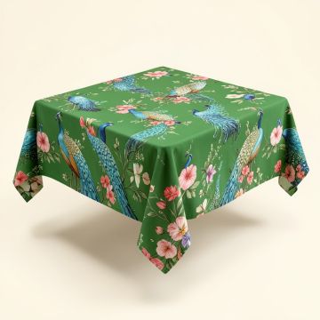 Vision Watercolor Peacocks And Flowers Tablecloth (synthetic illustration; no displayed measurements)