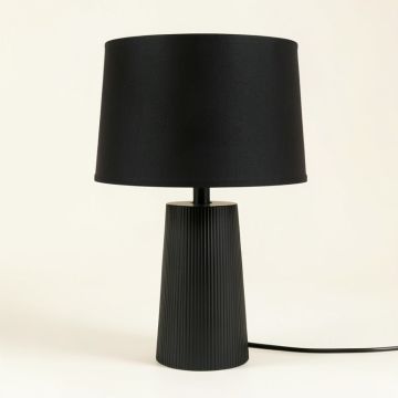 Heath Arc Table Lamp With A Plain Fabric Shade (synthetic illustration; no displayed measurements)