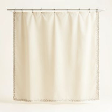 Spruce Dell Shower Curtain Hanging Flat From A Plain Rod - Ivory (synthetic illustration; no displayed measurements)