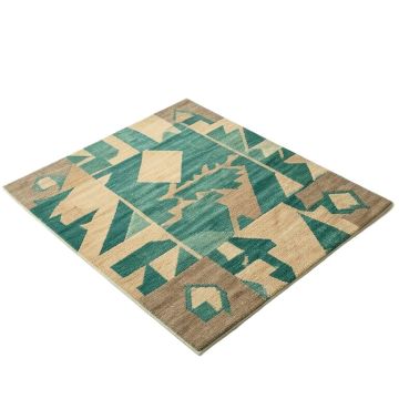 Seaside Geometric Teal/Green/Tan Indoor / Outdoor Area Rug