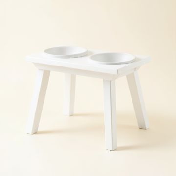 Cove Edge Pet Feeding Stand With Two Plain Empty Bowls - White (synthetic illustration; no displayed measurements)