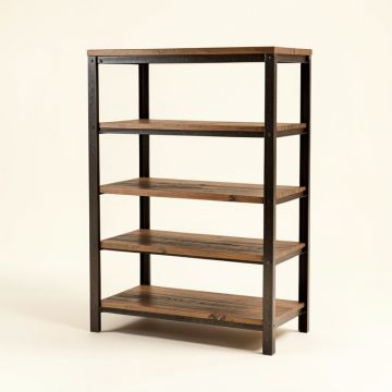 5-Tier Industrial Bookcase With Rustic Wood And Metal Frame (synthetic illustration; no displayed measurements)