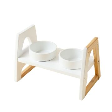 Sage Branch Pet Feeding Stand With Two Plain Empty Bowls - White