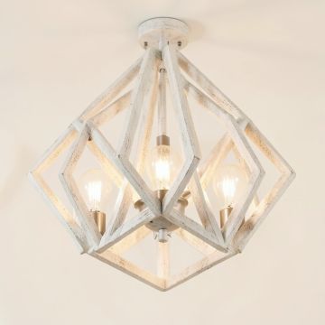 Naomi 4 - Light Unique Geometric Chandelier With Wood Accents (synthetic illustration; no displayed measurements)