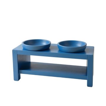 Pine Bend Pet Feeding Stand With Two Plain Empty Bowls - Blue