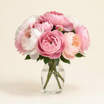 Peonies Floral Arrangements And Centerpieces In Glass Vase (synthetic illustration; no displayed measurements)