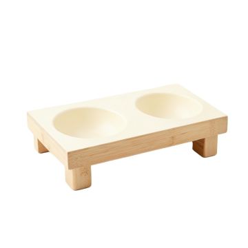 Linden Brook Pet Feeding Stand With Two Plain Empty Bowls - Cream