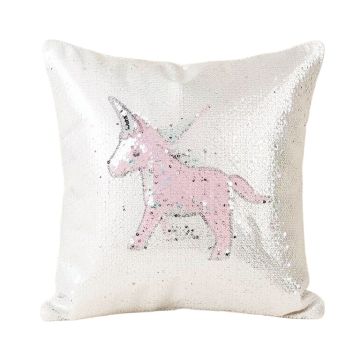 Kisner Personalized Unicorn Sequin Throw Pillow (synthetic illustration; no displayed measurements)
