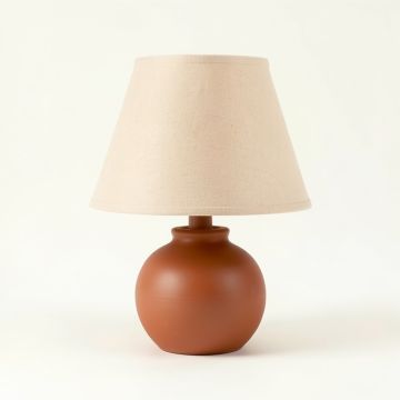 Stone Bend Table Lamp With A Plain Fabric Shade - Terracotta (synthetic illustration; no displayed measurements)
