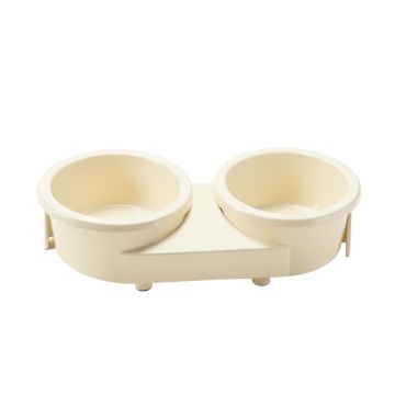 Cliff Crossing Pet Feeding Stand With Two Plain Empty Bowls - Cream (synthetic illustration; no displayed measurements)