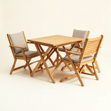 Breakwater Bay 3Pcs Folding Acacia Wood Bistro Set Patio Conversation Set W/ Cushions (synthetic illustration; no displayed measurements)