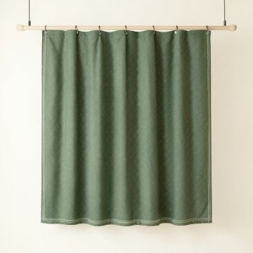 Hill Bridge Shower Curtain Hanging Flat From A Plain Rod - Green (synthetic illustration; no displayed measurements)