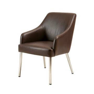 Braatz Leather Upholstered Side Dining Chair In Brushed Chrome