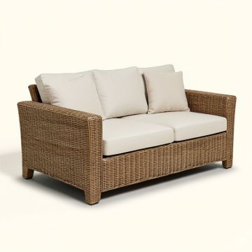 Fairfield 124 '' Wide Wicker Patio Sofa With Cushions (synthetic illustration; no displayed measurements)