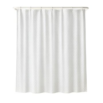 Brook Bend Shower Curtain Hanging Flat From A Plain Rod - White