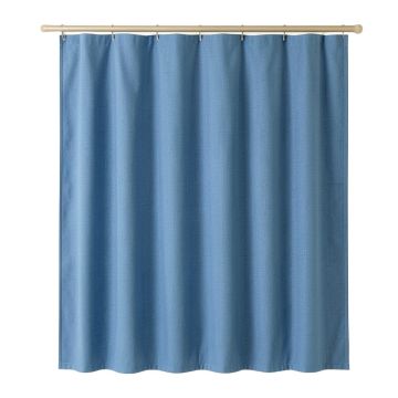 Pine Bend Shower Curtain Hanging Flat From A Plain Rod - Blue