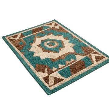Rabayda Geometric Hand Hooked Teal/Brown/Beige Indoor / Outdoor Area Rug