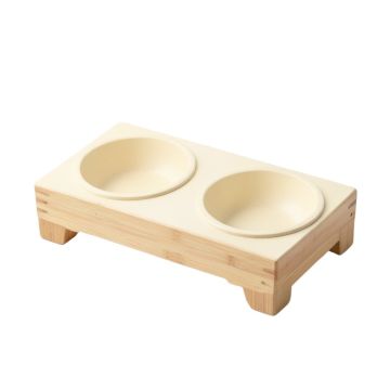 Clay Crossing Pet Feeding Stand With Two Plain Empty Bowls - Cream (synthetic illustration; no displayed measurements)