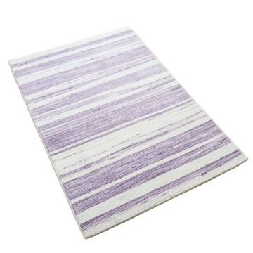 Modern Striped Handloomed White/Lilac Area Rug
