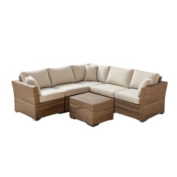 Danicia Outdoor Patio 6 Piece Rattan Sectional Seating Group With Cushions